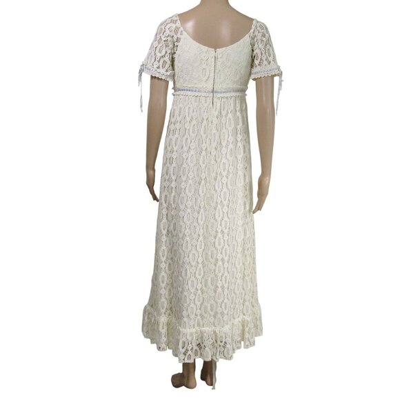 VTG BRIDGERTON Ivory Lace Cottagecore Empire Fairy Regency  Maxi Dress XS S - Picture 5 of 9